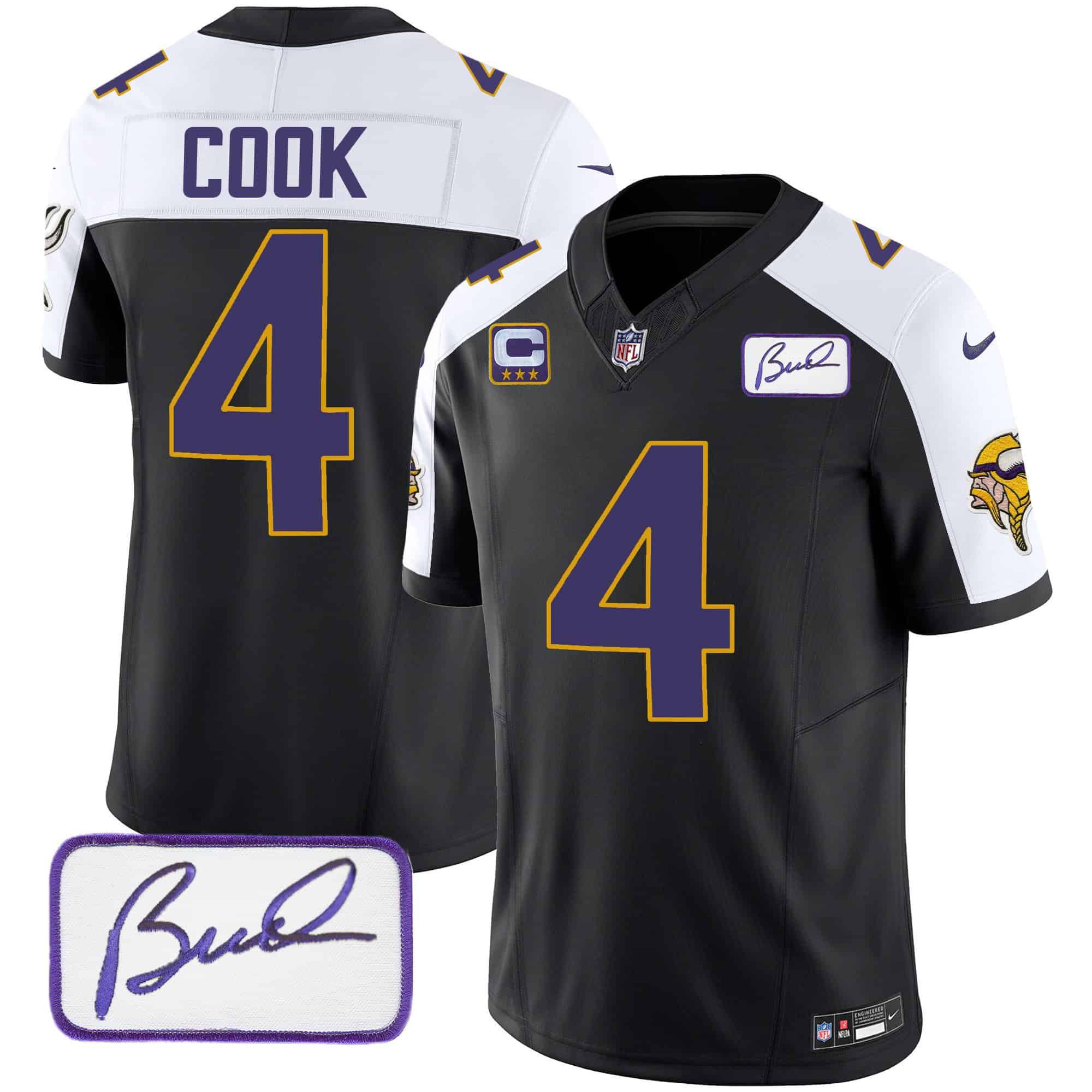 Men Minnesota Vikings #4 Cook Black 2024 Nike Bud Grant Patch Classic Limited NFL Jersey style 1->indianapolis colts->NFL Jersey